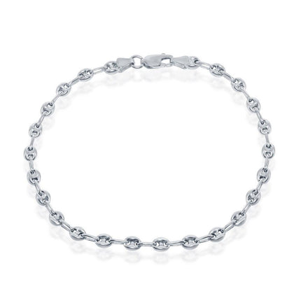 Sterling Silver 4mm Puffed Marina Anklet - Rhodium Plated ,