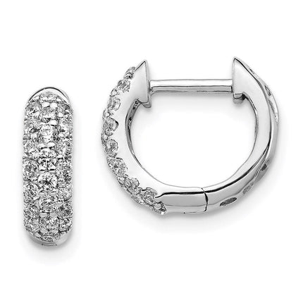 14k White Gold Diamond Hinged Hoop Earrings ,
