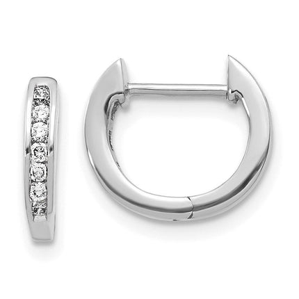 14K White Gold Polished Diamond Hinged Hoop Earrings ,
