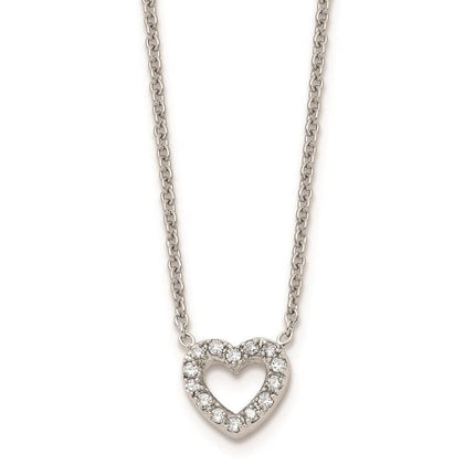 Stainless Steel Polished Heart with CZs Necklace ,