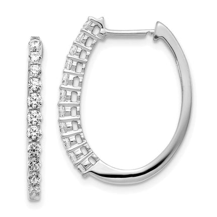 14k White Gold Diamond Hinged Hoop Earrings ,