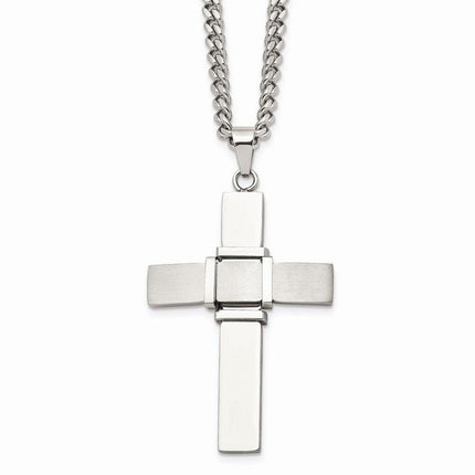 Stainless Steel Polished and Brushed Cross Necklace ,