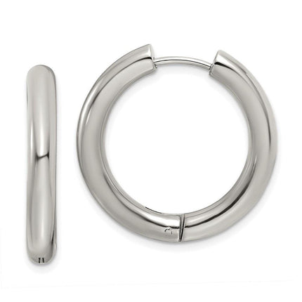 Stainless Steel Polished 4mm Hinged Hoop Earrings ,