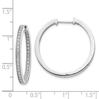 14K White Gold Polished Diamond In and Out Hinged Hoop Earrings ,