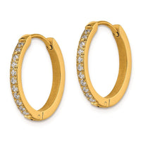 Stainless Steel Polished Yellow IP w/Preciosa Crystal Hinged Hoop Earrings ,