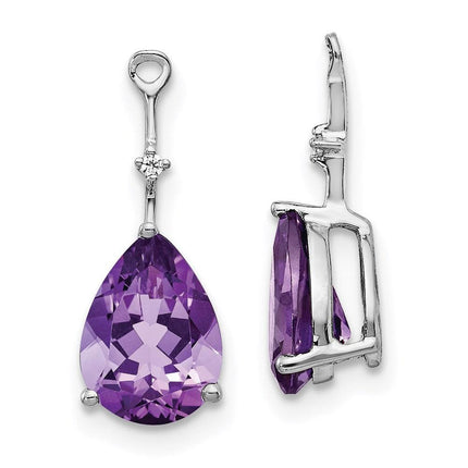 14K White Gold Diamond & Amethyst Earrings ,