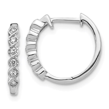 14k White Gold Diamond Hoop Earrings ,
