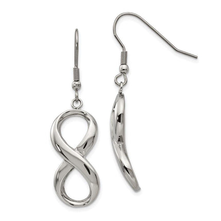 Stainless Steel Polished Infinity Symbol Shepherd Hook Earrings ,