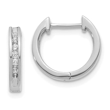14k White Gold Diamond Hinged Hoop Earrings ,