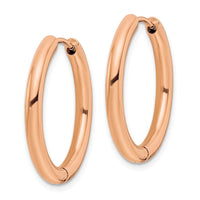 Stainless Steel Polished Rose IP-plated 3mm Hinged Hoop Earrings ,