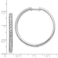 14k White Gold Diamond Milgrain Hoop Earrings ,