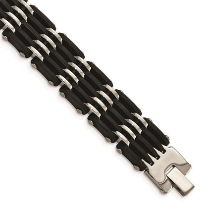 Stainless Steel Polished Black Rubber Bracelet ,