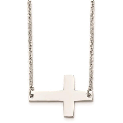 Stainless Steel Polished Sideways Cross Necklace ,