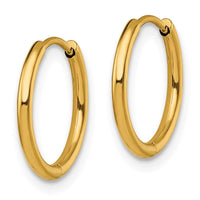 Stainless Steel Polished Yellow IP-plated 1.6mm Hinged Hoop Earrings ,