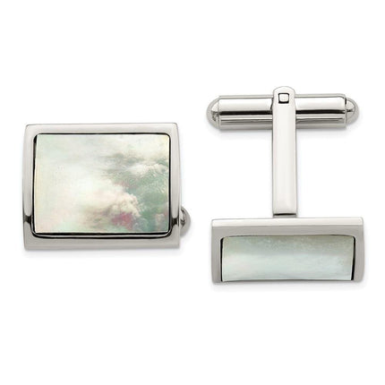 Stainless Steel Polished Mother Of Pearl Cufflinks ,