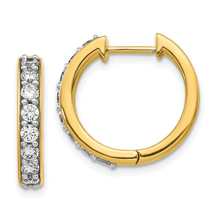 14k Yellow Gold Diamond Hoop Earrings ,