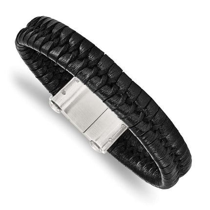 Stainless Steel Brushed Black Leather Bracelet ,