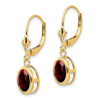 14k 8x6mm Oval Garnet Leverback Earrings ,