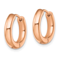 Stainless Steel Polished Rose IP-plated 3.5mm Hinged Hoop Earrings ,