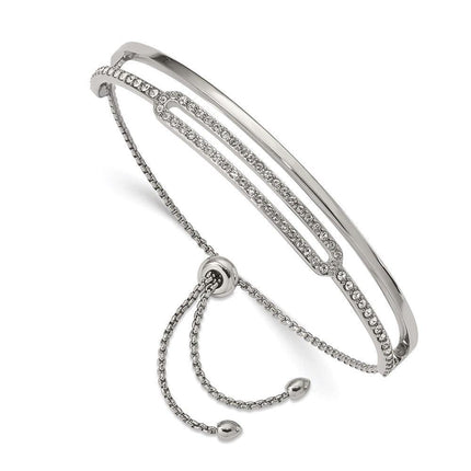 Stainless Steel Polished with Crystals from Swarovski Adjustable Bangle ,