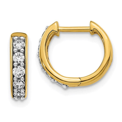 14k Yellow Gold Diamond Hoop Earrings ,