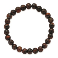 Red Tiger's Eye Agate Beaded Stretch Bracelet ,
