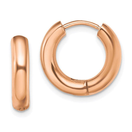 Stainless Steel Polished Rose IP-plated 3.5mm Hinged Hoop Earrings ,