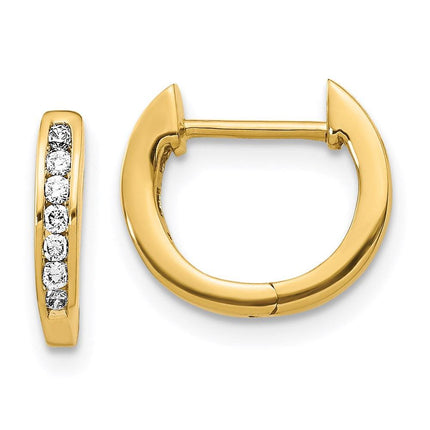 14K Gold Polished Diamond Hinged Hoop Earrings ,