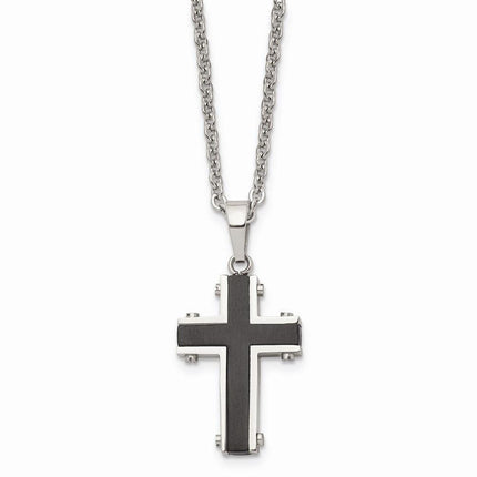 Stainless Steel Polished Black IP-plated Cross Necklace ,