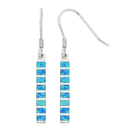 Sterling Silver Blue Inlay Opal Dangling Earrings ,