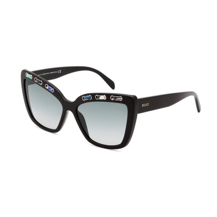 Emilio Pucci Women's Sunglasses - Full Rim Shiny Black Cat Eye Frame | EP0101 01W ,