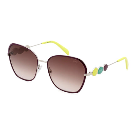 Emilio Pucci Women's Sunglasses - Shiny Palladium/Lime Cat Eye Frame | EP0128 16B ,