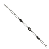 Stainless Steel Polished Black IP-plated 7in w/1in ext. Cross Bracelet ,