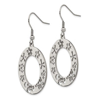 Stainless Steel Polished Flower Cut Out Shepherd Hook Earrings ,