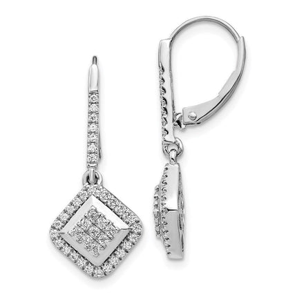 14k White Gold Diamond Cluster Earrings ,