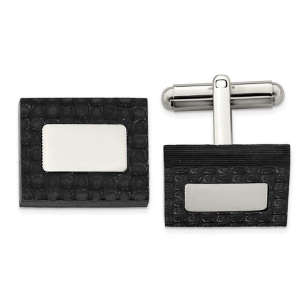 Stainless Steel Polished and Brushed Solid Carbon Fiber Cufflinks ,