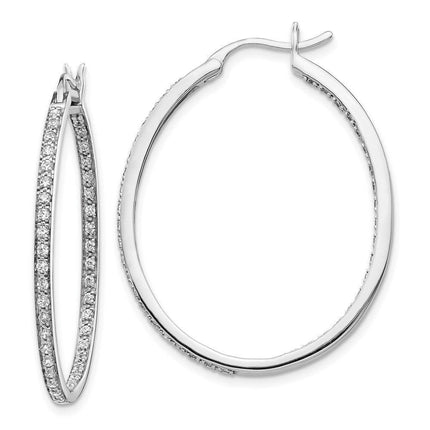14k White Gold Diamond In/Out Hoop Earrings ,