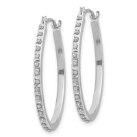 14k White Gold Diamond Fascination Oval Hinged Hoop Earrings ,