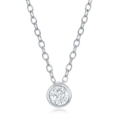 Sterling Silver Single Bezel-Set Cubic Zirconia Necklace ,