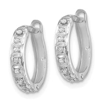 14k White Gold Diamond Fascination Round Hinged Hoop Earrings ,