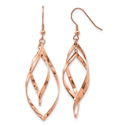 Stainless Steel Polished Rose IP-plated Shepherd Hook Dangle Earrings ,