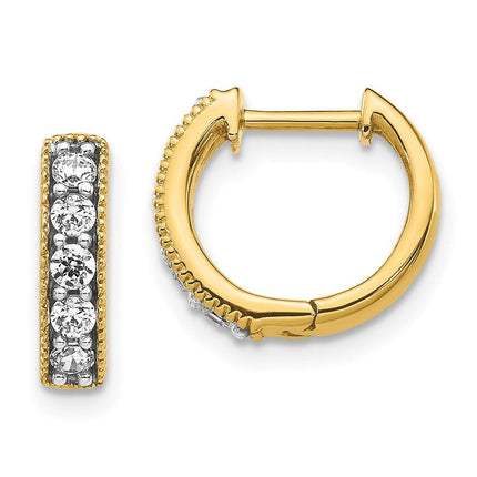 14k Yellow Gold Diamond Milgrain Hoop Earrings ,