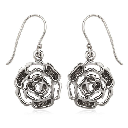 Sterling Silver Oxidized Open Rose Earrings ,