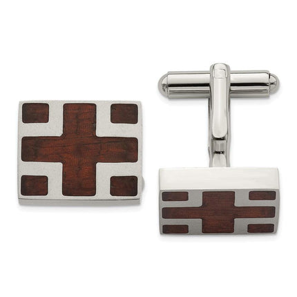 Stainless Steel Polished Wood Inlay Cufflinks ,