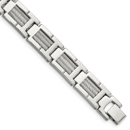 Stainless Steel Wire Brushed & Polished 8.5in Bracelet ,