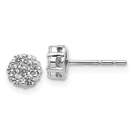 14k White Gold Diamond Cluster Earrings ,