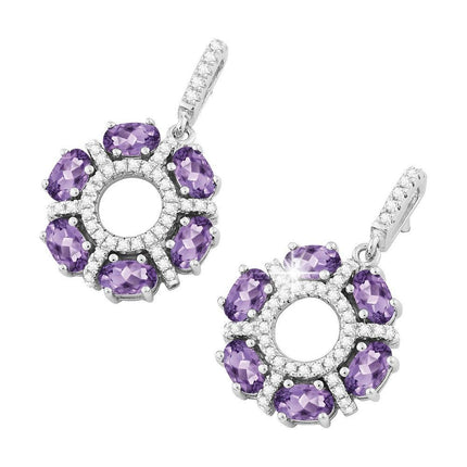 Sterling Silver Purple Oval Amethyst Earrings ,