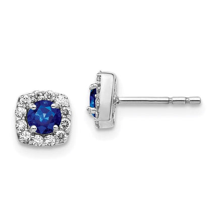 14k White Gold Diamond & Sapphire Earrings ,