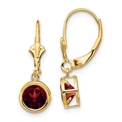 14k 6mm Garnet Leverback Earrings ,