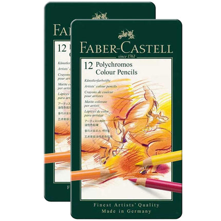 Faber-Castell 110012 Polychromos Soft Colour Pencils, Tin of 12 (2 Pack) ,